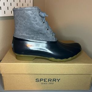 Sperry Saltwater Cheetah Grey Duck Boots